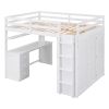Full size Loft Bed with Drawers,Desk,and Wardrobe-White - as Pic