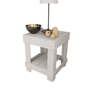 Rustic Wood Square End Table with Shelf, White (Color: White)