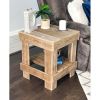 Rustic Wood Square End Table with Shelf, White